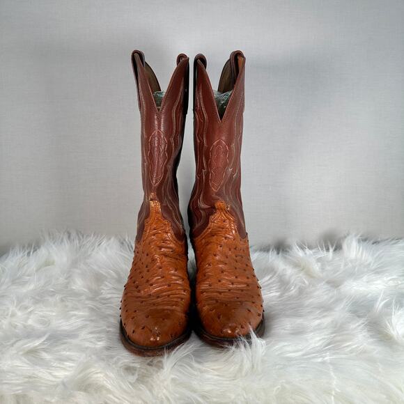 Lucchese 1883 Ostrich Cowboy Boots 8B Brown Western Vintage Cowgirl - Picture 5 of 16